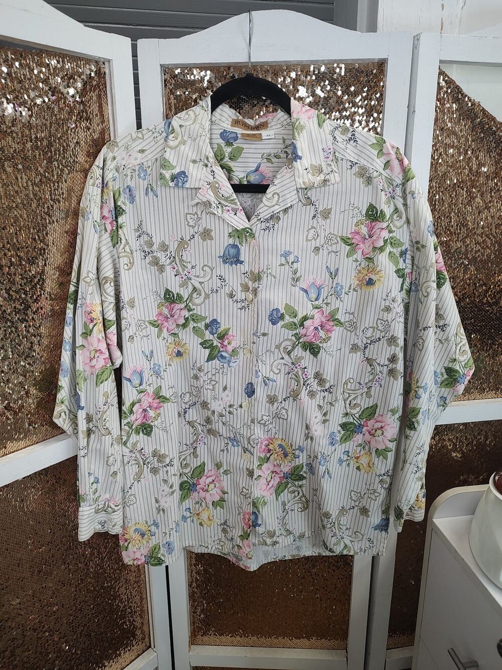 Ruff Hewn Cotton Floral Button Up Women's Medium Country Cottage Core Medium